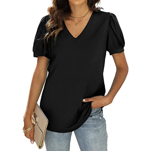 Blusa Casual Mujer Cuello V Manga Abullonada Suelta - Estilo Europeo Americano - Image 3