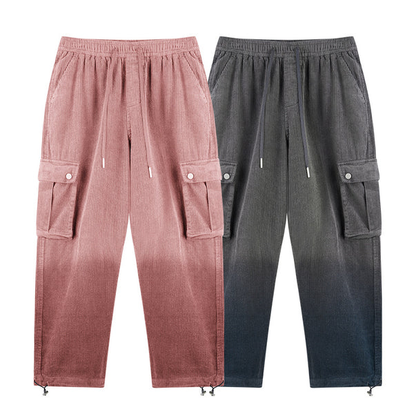 Pantalones Corduroy Retro Americano con Bolsillos y Cintura Ajustable