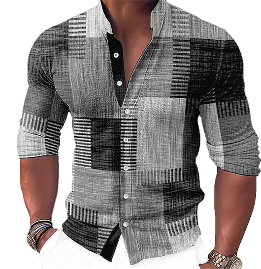 Camisa Casual Estampado Musical con Cuello de Pie Manga Larga para Hombre - Image 10