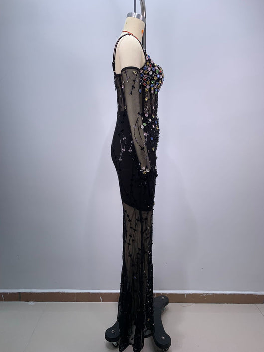 Vestido de Malla Elegante con Cristales Brillantes y Cintura Ajustada - Image 15