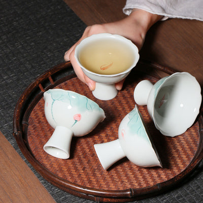 Taza de Té Porcelana con Loto Pintado a Mano - Caja de Regalo - Image 2