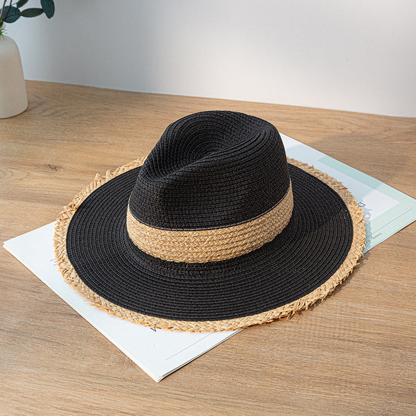 Sombrero de Paja Retro con Combinación de Colores y Protección Solar - Image 5