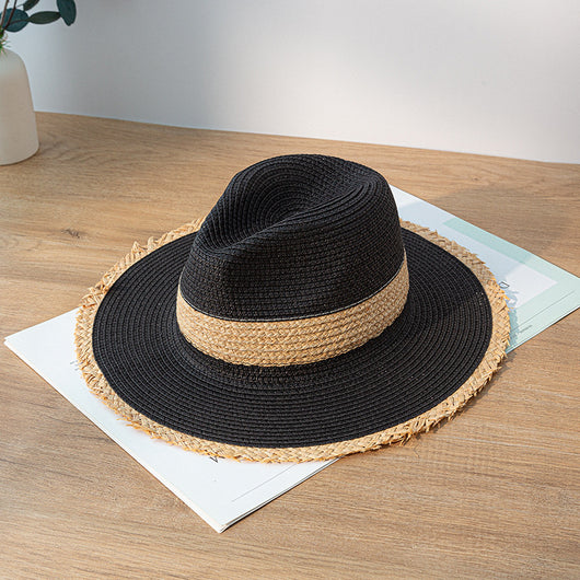 Sombrero de Paja Retro con Combinación de Colores y Protección Solar - Image 5