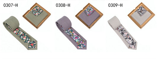 Corbata de Algodón con Estampado Floral y Pañuelo de Bolsillo - Image 41