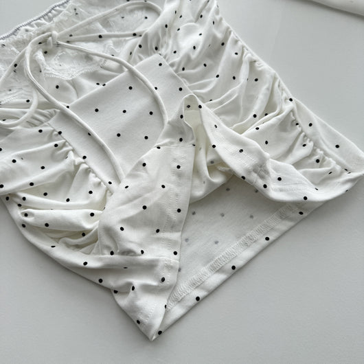 Blusa Crop Ajustada con Volantes, Encaje y Lunares - Manga Casquete - Image 19