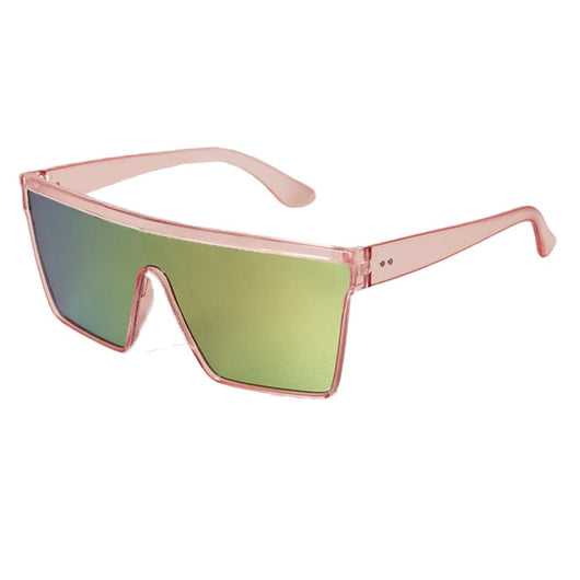 Fashion one-piece large rim sunglasses with a transparent champagne frame and brown gradient lenses. - Image 20