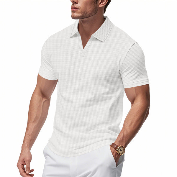 Polo Deportivo Hombre Cuello V Tejido Waffle Manga Corta Suelta