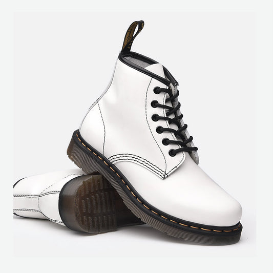 Botas Martin de Cuero Blanco Estilo Británico - Botines Altos Clásicos