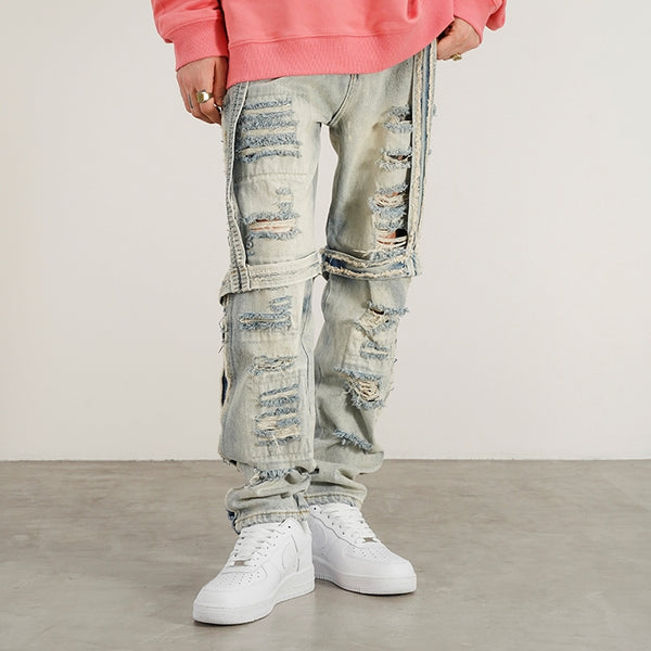 Jeans Rectos Desgastados con Efecto Vintage Destruido