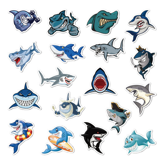 Set de 50 Stickers Tiburón Cartoon - Impermeables para Maletas, Patinetas y Decoración - Image 2