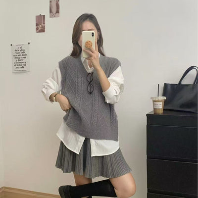 Chaleco Tejido Escote V Estilo Académico Casual para Mujer - Image 3