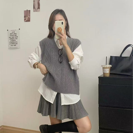 Chaleco Tejido Escote V Estilo Académico Casual para Mujer - Image 3