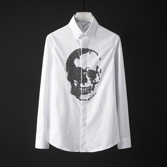 Camisa Manga Larga Calavera Diamante para Hombre