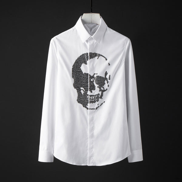 Camisa Manga Larga Calavera Diamante para Hombre