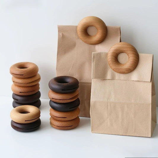 Clip Retro de Madera para Bolsas - Cierre Donut Vintage para Oficina y Despensa