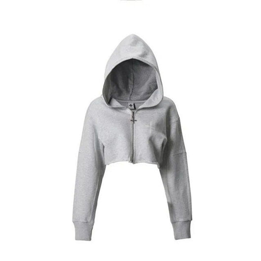 Chaqueta Hoodie Cropped Suelta con Cierre y Manga Larga - Image 2