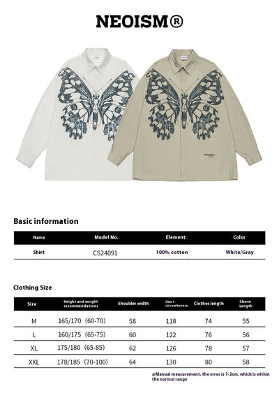 Camisa de Trabajo con Estampado Mariposa - Hombre Casual Manga Larga - Image 8