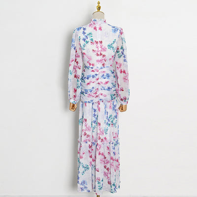 Vestido Estampado con Cuello Mao y Mangas Globo Plisadas - Image 8
