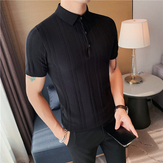 Polo Tejido de Manga Corta para Hombre con Textura y Elasticidad - Image 21