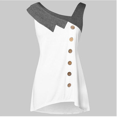 Blusa con Bloques de Color Asimétricos y Chaleco Botones Talla Grande - Image 10