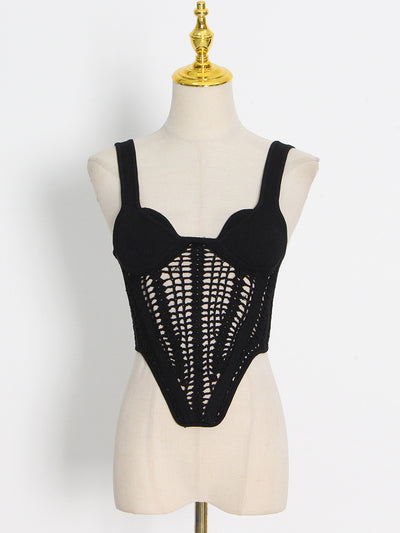Chaleco Calado Mujer Cuello Bajo Diseño Fishbone Transparente - Image 15
