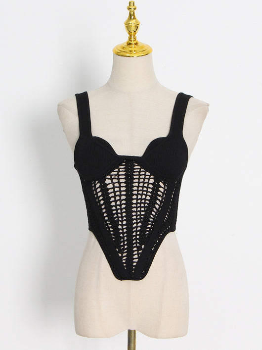 Chaleco Calado Mujer Cuello Bajo Diseño Fishbone Transparente - Image 15