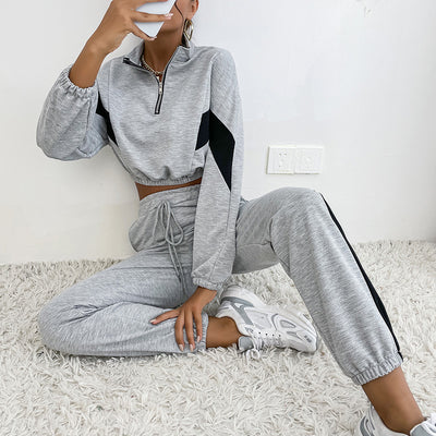 Conjunto Deportivo Mujer Otoño Invierno con Cuello Alto y Contraste de Colores