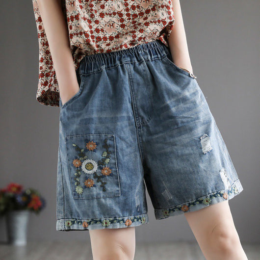 Shorts de Mezclilla Talle Alto Rotos Estilo Vintage para Mujer - Image 8