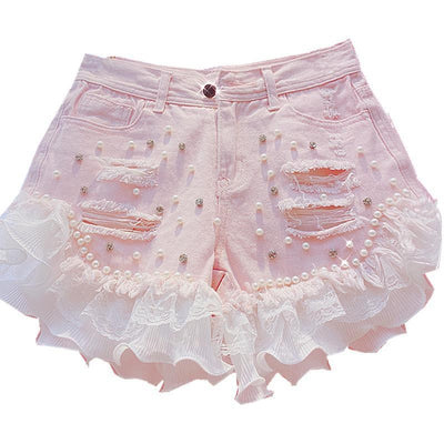 Shorts Anchos de Gasa con Encaje y Detalles Rotos - Image 7