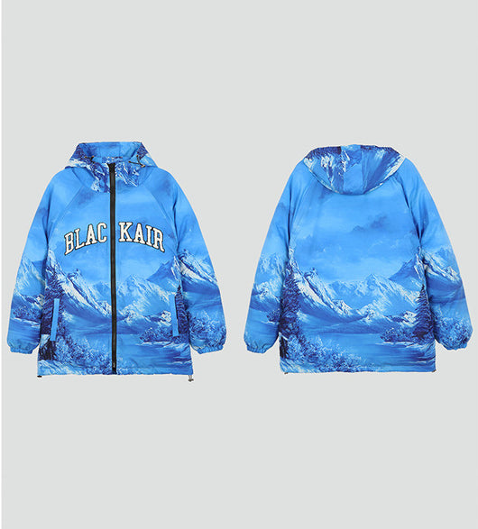 Chaqueta de Algodón Grueso con Letras Bordadas Estampado Montaña Nevada - Image 4