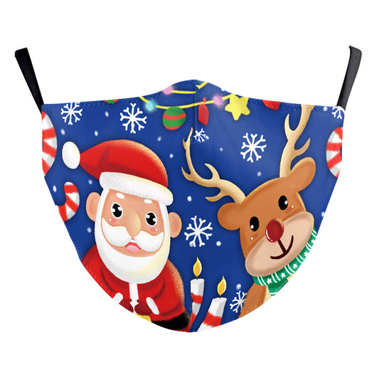 Red dust mask with a cartoon reindeer peeking out, surrounded by white snowflakes and sparkling stars. - Image 13