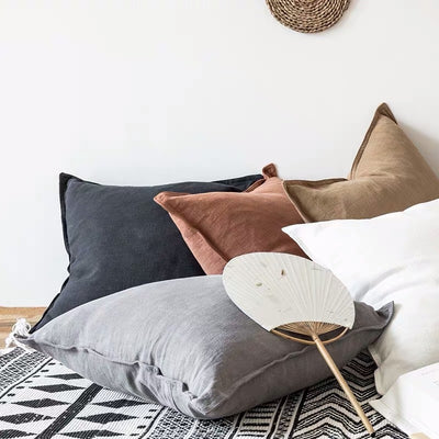 Almohada de Algodón y Lino para Sofá y Cama - Cojín Grande de Apoyo