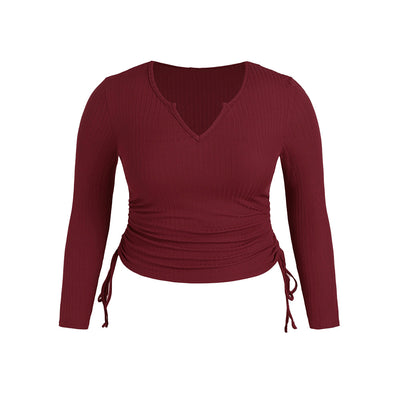 Top Corto Ajustado Cuello V con Cordón para Mujer - Image 9