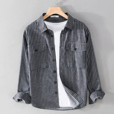 Camisa Manga Larga a Rayas para Hombre - Forro Térmico Primavera Otoño - Image 15