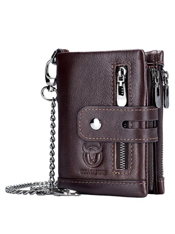 Billetera Retro de Cuero Genuino Bifold Compacta con Doble Cierre - Image 5