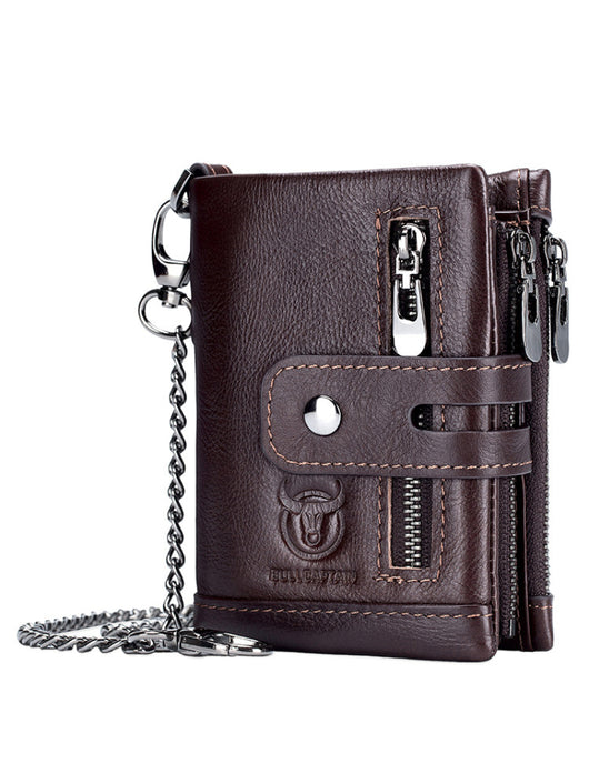 Billetera Retro de Cuero Genuino Bifold Compacta con Doble Cierre - Image 5