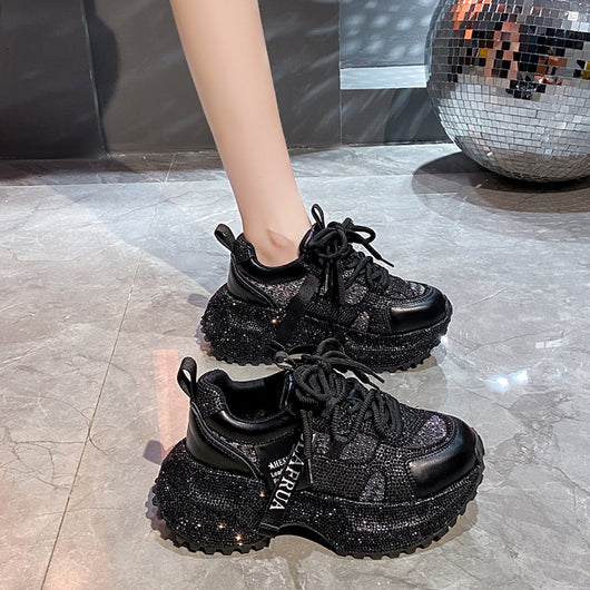 Tenis Deportivos Brillantes con Lentejuelas, Diseño Plateado y Rojo con Cristales - Image 22