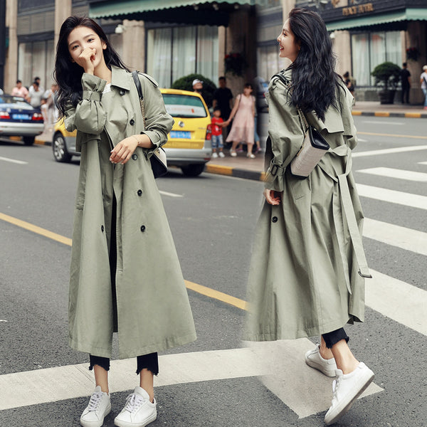 Abrigo Trench Largo Oversized con Cintura Ajustable para Mujer