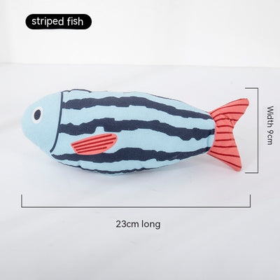 Blue star-spotted fish cat toy with orange fins and tail, 23cm long and 9cm wide, filled with catnip. - Image 8