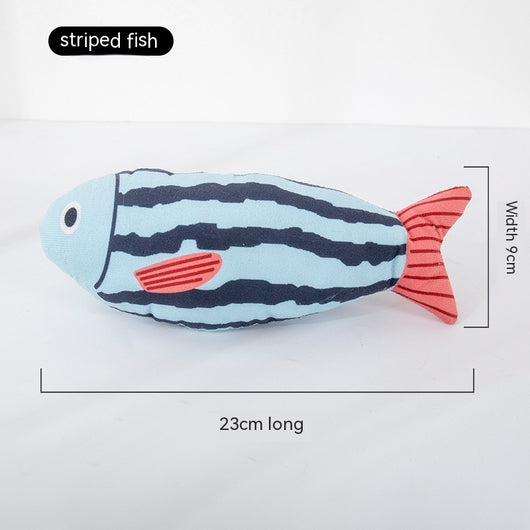 Blue star-spotted fish cat toy with orange fins and tail, 23cm long and 9cm wide, filled with catnip. - Image 8