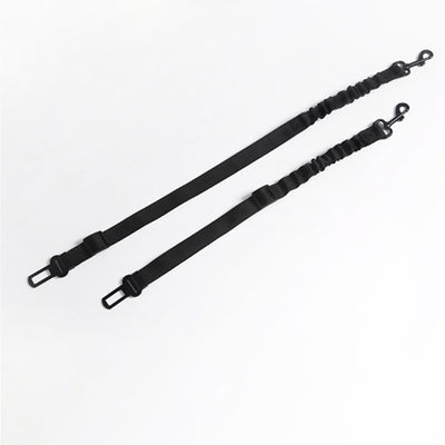 Two black elastic retractable pet seat belts with metal buckles and clips for vehicle safety. - Image 6