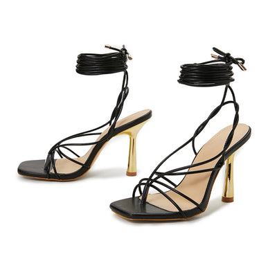 Sandalias Romanas Estilo Gladiador con Talón Metálico Cuadrado y Tiras Cruzadas para Mujer Talla Grande - Image 3