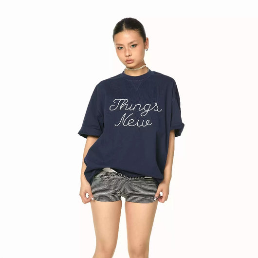 Camiseta Suelta de Cuello Redondo con Letras para Mujer - Verano - Image 4