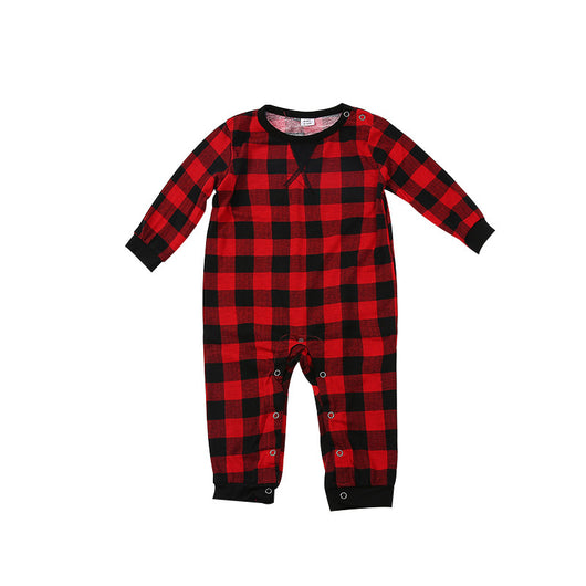 Red and black plaid long-sleeve family pajamas, including adult, child, and baby sizes, with festive accessories. - Image 2