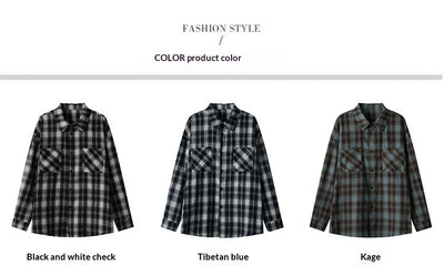 Camisa Casual Retro a Cuadros con Solapa - Image 10