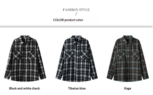 Camisa Casual Retro a Cuadros con Solapa - Image 10