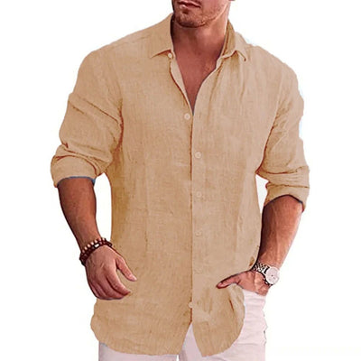 Camisa de Algodón y Lino Clásica con Cuello Solapa - Ajuste Regular - Image 7