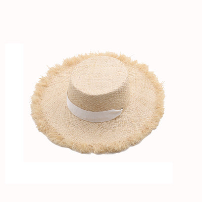 Sombrero de Paja Tejida con Lazo de Rafia y Borde Deshilachado - Image 2
