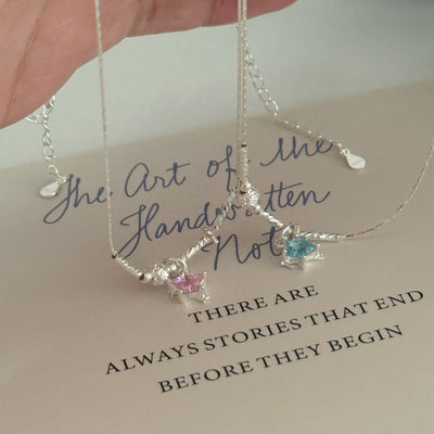 Collar de Plata S925 Estrella Diamante Colores Pastel - Diseño Delicado para Clavícula - Image 10