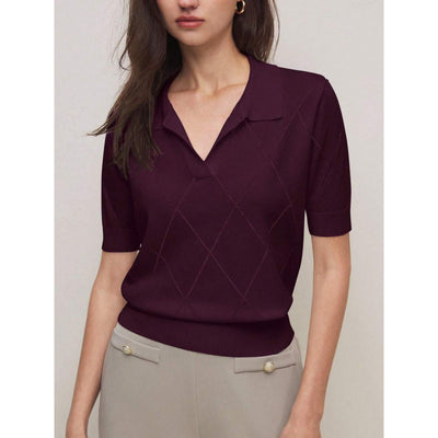 Suéter Cuello Alto Punto Diamante Manga Corta para Mujer - Image 10
